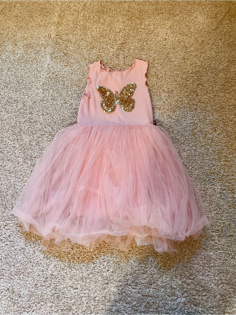 Pink Petite Hailey Tulle Dress with Gold Sequin Butterfly